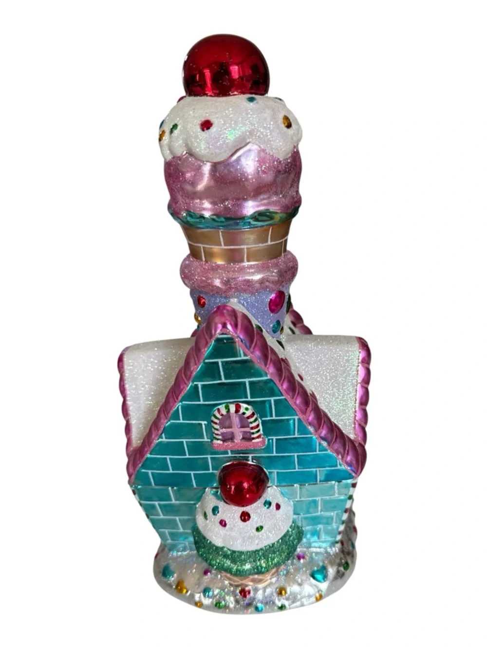 Christopher Radko Gingerbread House Candy‎ Jar 2004 Christmas Decor Glitter Lid